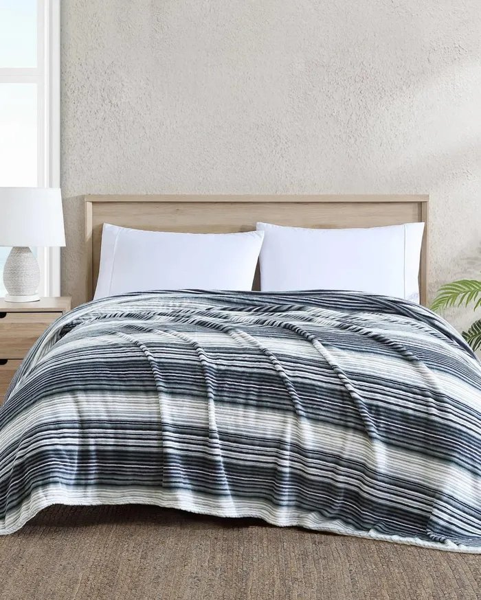 Tommy Bahama Sandy Shores Twin Fleece Blanket Pewter Beach and Home Bedding