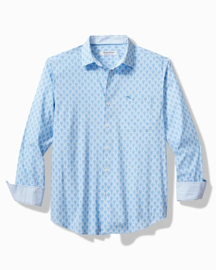 Tommy Bahama Sarasota Stretch Palm Tiles IslandZone Shirt Palace Blue Men Shirts