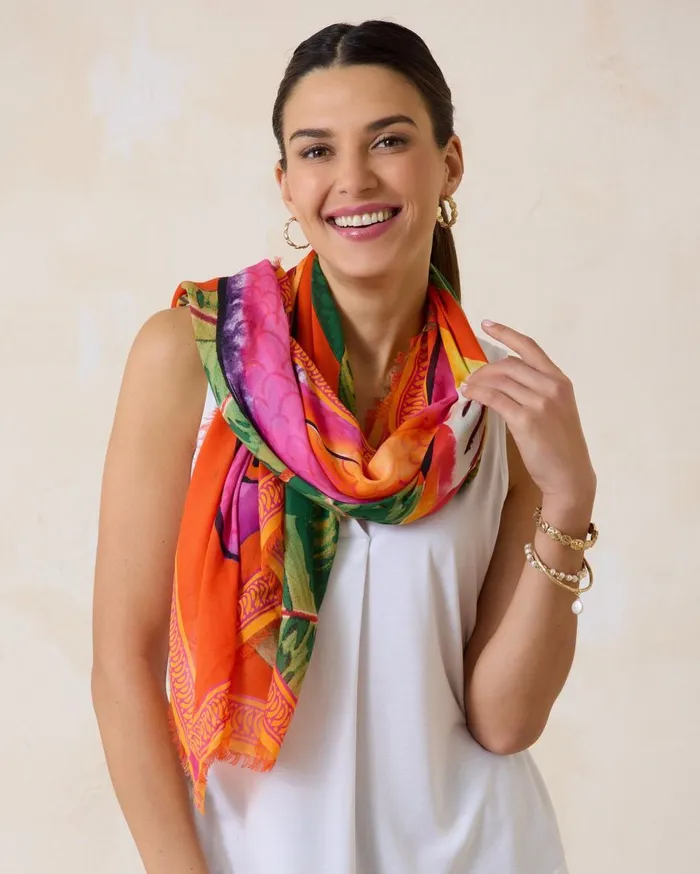 Tommy Bahama Two Toucans Square Scarf Sea Blue Women Scarves and Wraps