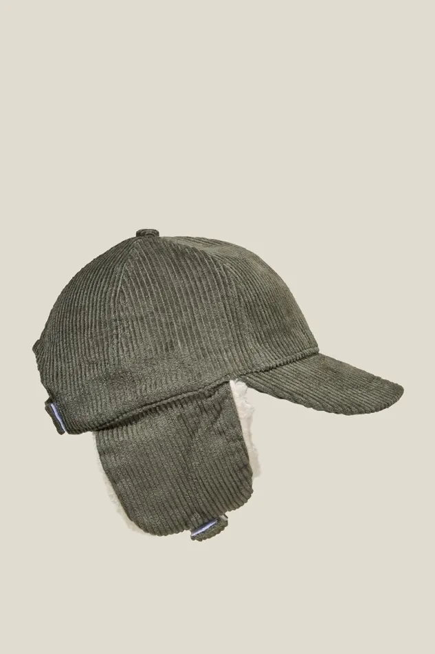 Tommy Trapper Cap Swag Green Cord GirlsBoys Cotton On Hats and Beanies