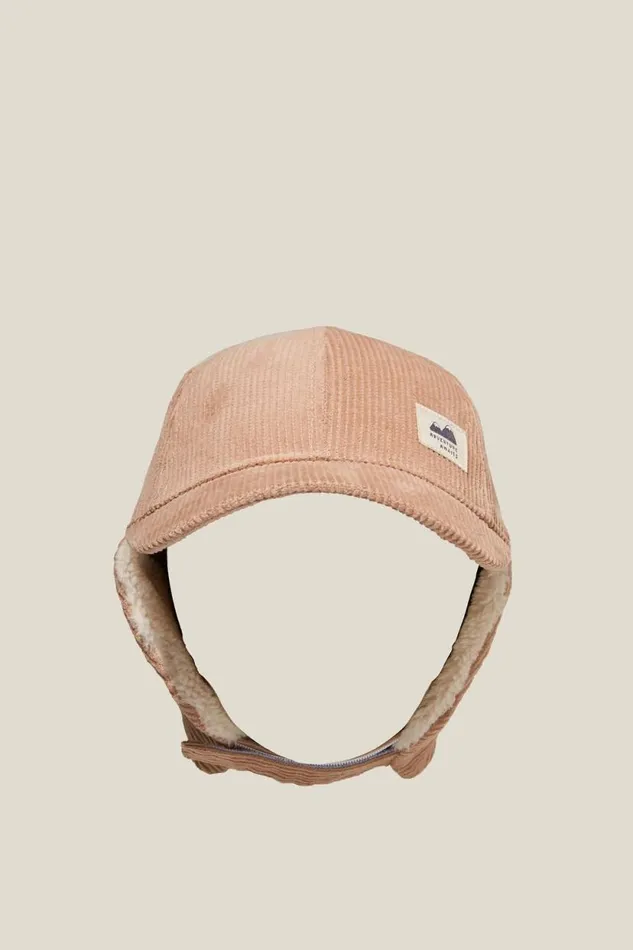 Tommy Trapper Cap Taupy Brown Cord GirlsBoys Cotton On Hats and Beanies