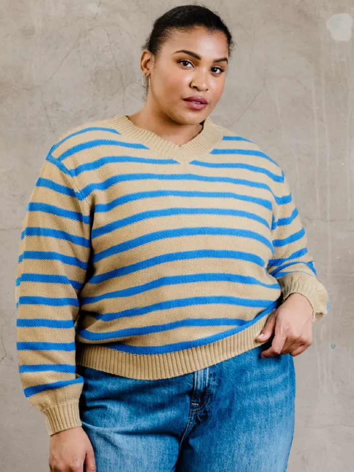 Tops Able Women Haven Seed Stitch Sweater Brown SugarBlue Stripe