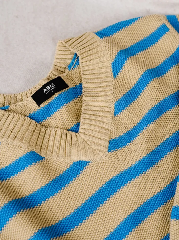 Tops Able Women Haven Seed Stitch Sweater Brown SugarBlue Stripe