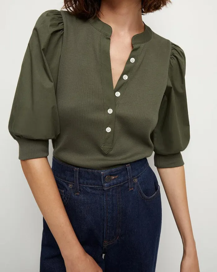 Tops and Tees Shop Veronica Beard Coralee PuffSleeve Tee Army