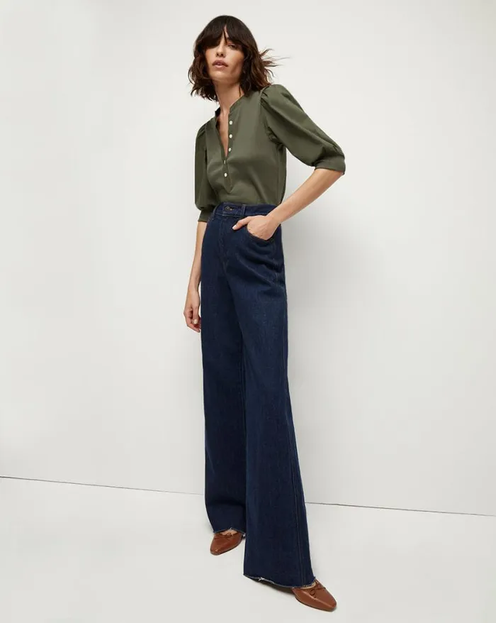 Tops and Tees Shop Veronica Beard Coralee PuffSleeve Tee Army