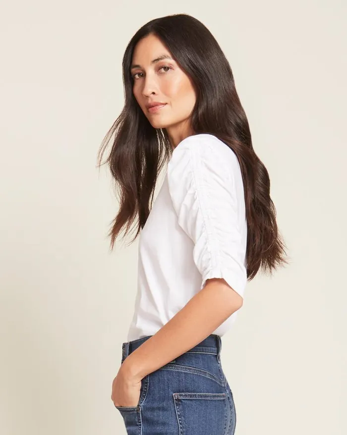 Tops and Tees Shop Veronica Beard Waldorf RuchedSleeve Tee Black