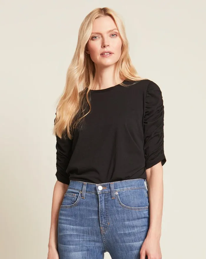Tops and Tees Shop Veronica Beard Waldorf RuchedSleeve Tee Black