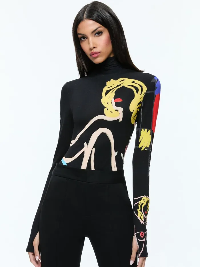 Tops Women Alice Olivia AO X TOM WESSELMANN DELAINA LONG SLEEVE TURTLENECK TOP Natural Beauty Tops Women Alice Olivia AO X TOM WESSELMANN DELAINA LONG SLEEVE TURTLENECK TOP Natural Beauty
