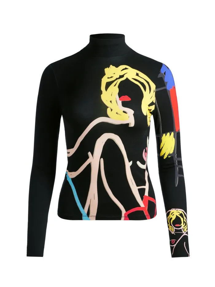 Tops Women Alice Olivia AO X TOM WESSELMANN DELAINA LONG SLEEVE TURTLENECK TOP Natural Beauty
