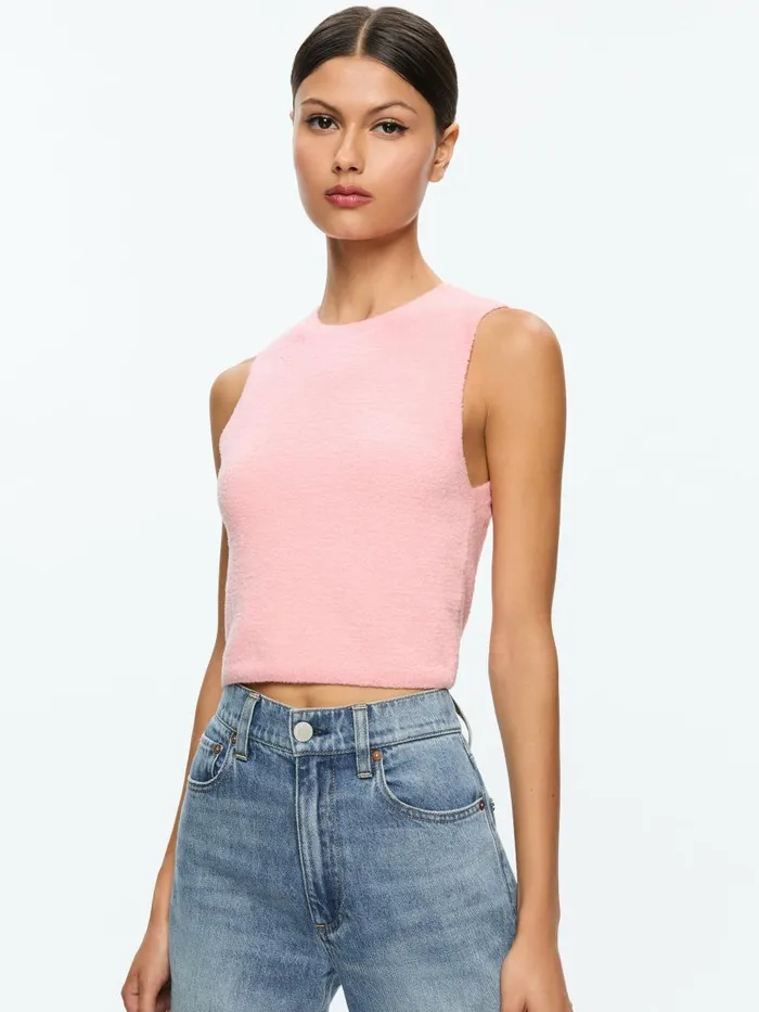 Tops Women Alice Olivia AMITY SLEEVELESS CREW Rose Quartz