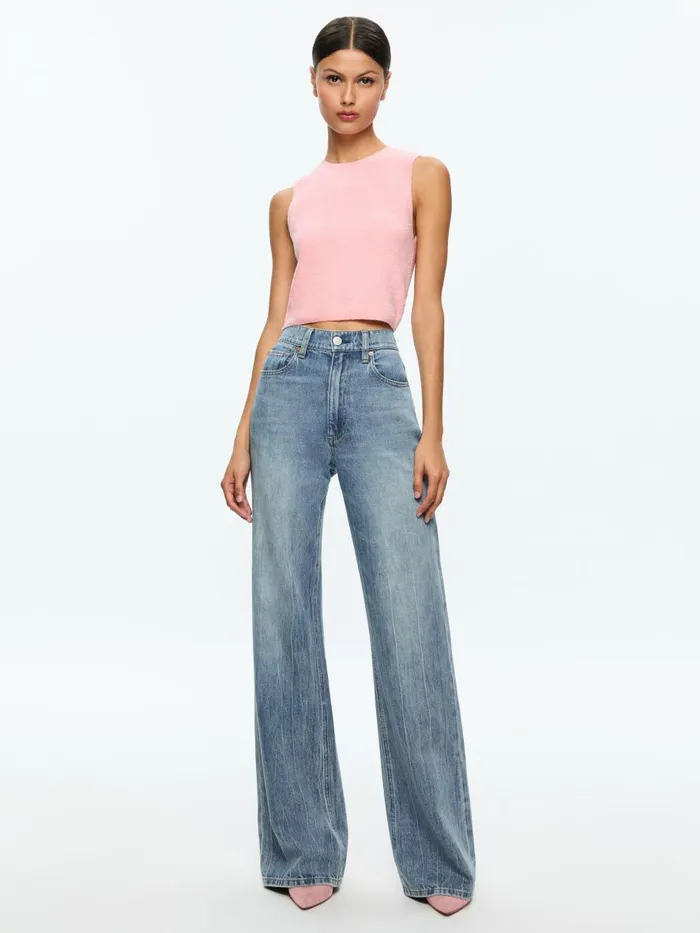 Tops Women Alice Olivia AMITY SLEEVELESS CREW Rose Quartz