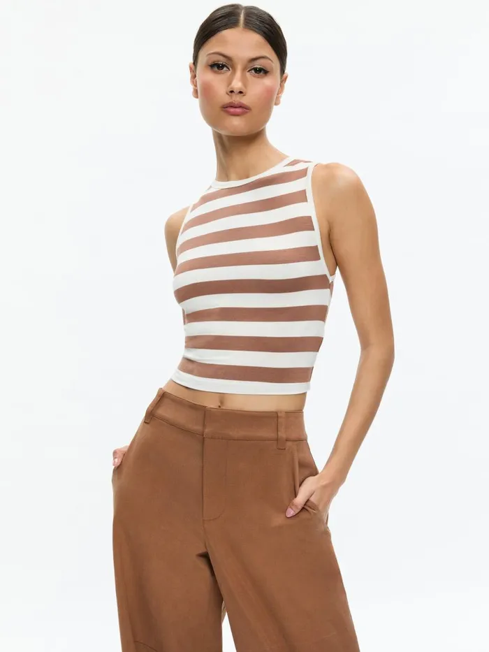 Tops Women Alice Olivia ANDRE FITTED CROPPED TANK Off Whitecamel