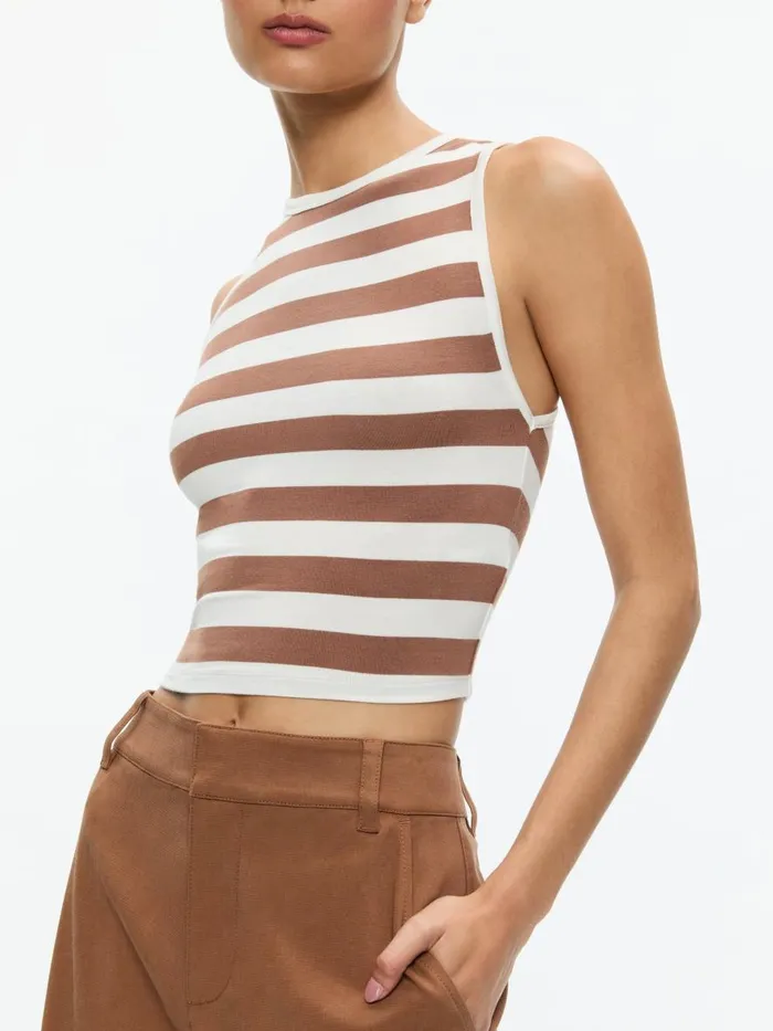 Tops Women Alice Olivia ANDRE FITTED CROPPED TANK Off Whitecamel