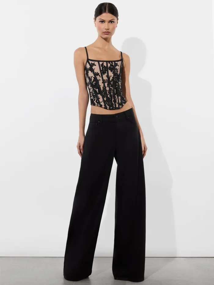 Tops Women Alice Olivia CRESSIDA EMBELLISHED SCOOP NECK CORSET TOP Blackalmond