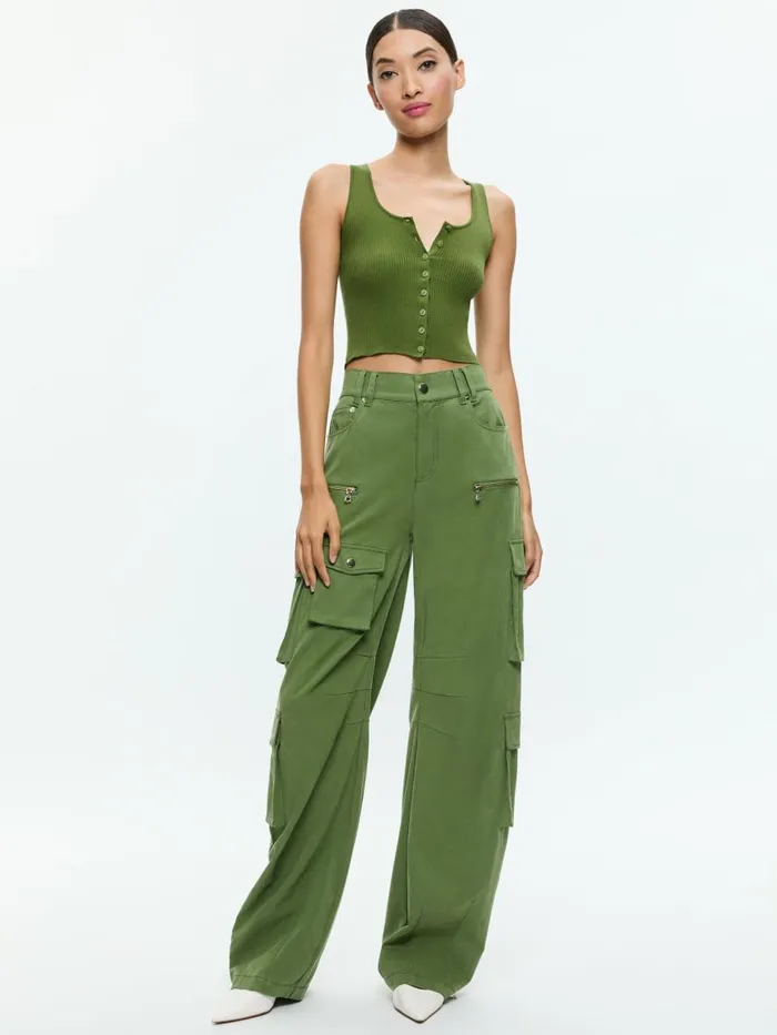 Tops Women Alice Olivia DARYN BUTTON THROUGH CROPPED TANK Avocado