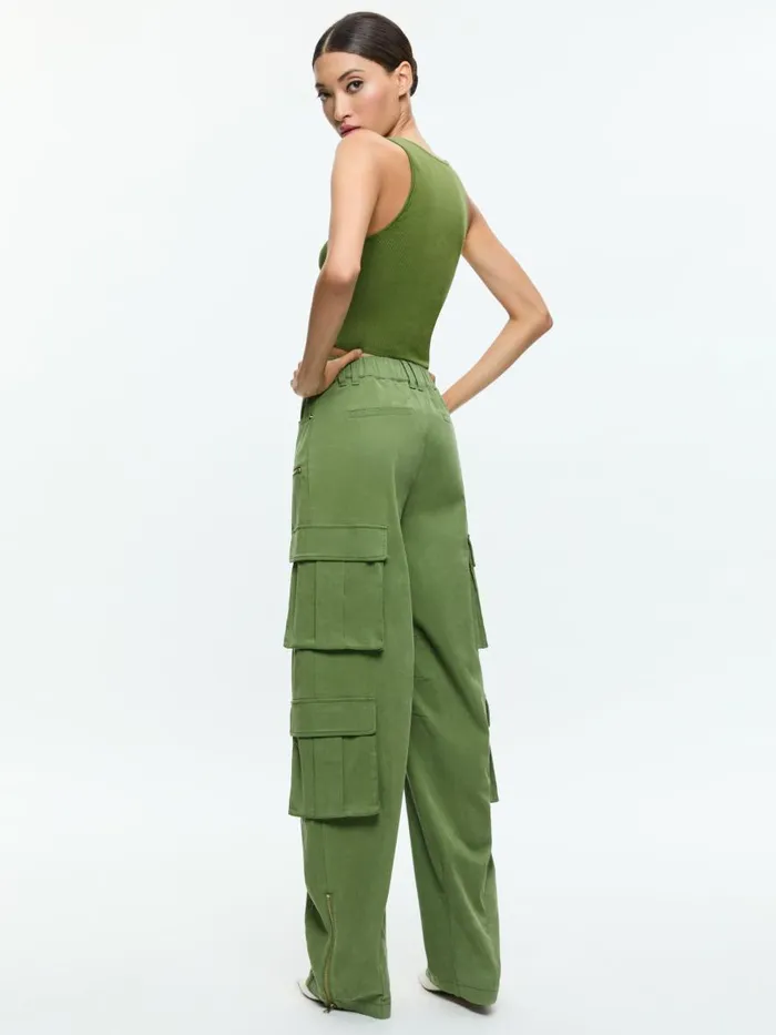 Tops Women Alice Olivia DARYN BUTTON THROUGH CROPPED TANK Avocado