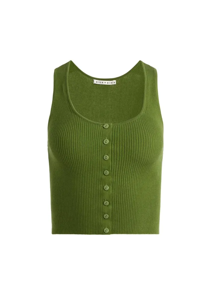 Tops Women Alice Olivia DARYN BUTTON THROUGH CROPPED TANK Avocado