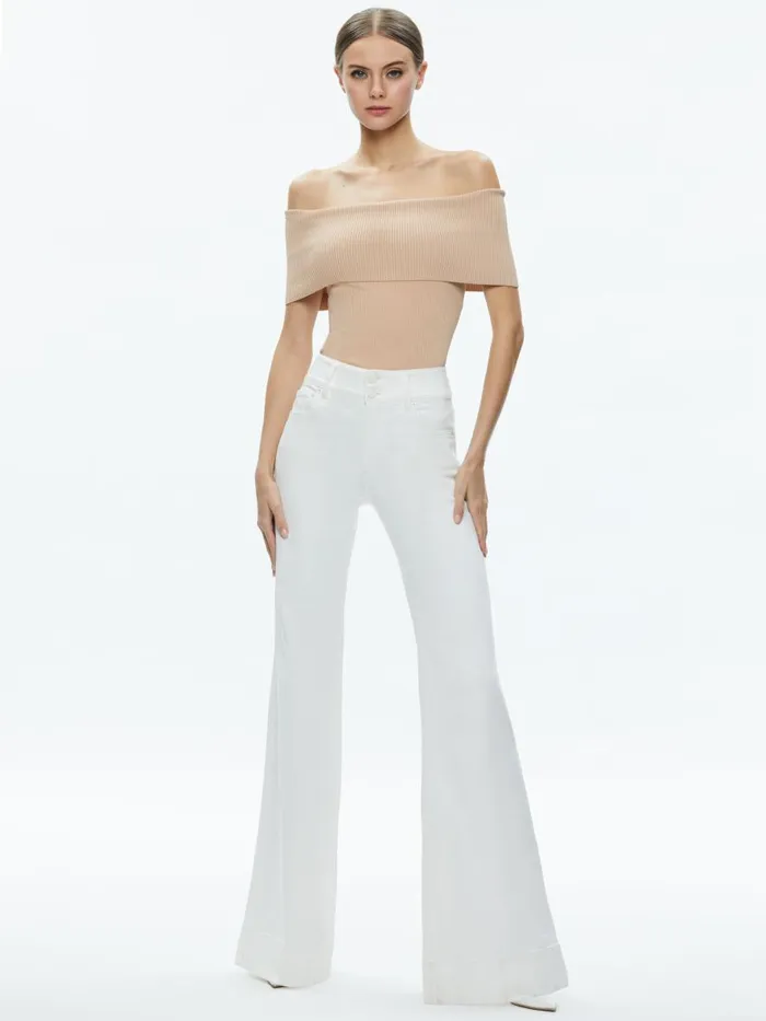 Tops Women Alice Olivia DOLAN FOLDOVER SLEEVELESS PULLOVER Almond