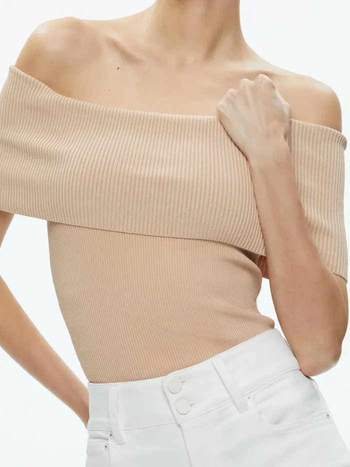 Tops Women Alice Olivia DOLAN FOLDOVER SLEEVELESS PULLOVER Almond