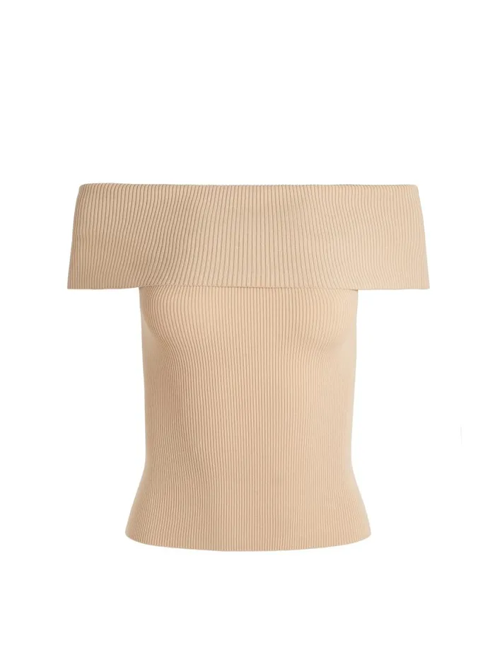 Tops Women Alice Olivia DOLAN FOLDOVER SLEEVELESS PULLOVER Almond