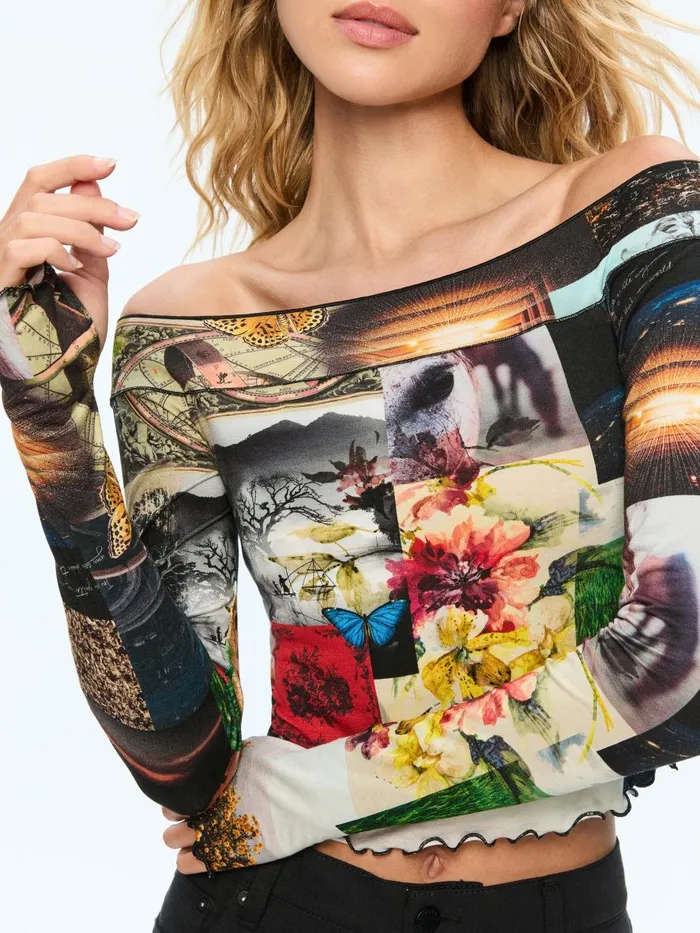Tops Women Alice Olivia DORINDA OFF THE SHOULDER TOP WITH THUMBHOLES Eco Fusion
