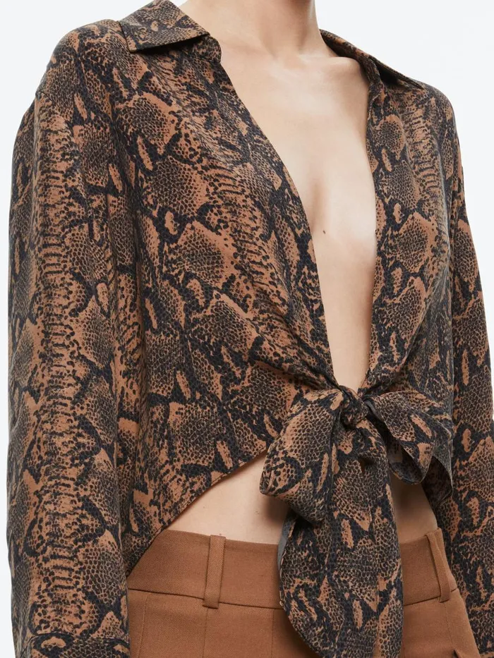 Tops Women Alice Olivia HANNON TIE FRONT BLOUSE Camelblack Snake
