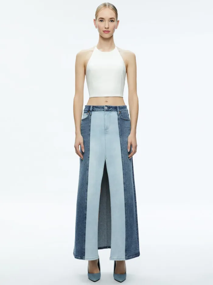 Tops Women Alice Olivia JAYMEE VEGAN LEATHER CROPPED HALTER TOP Off White