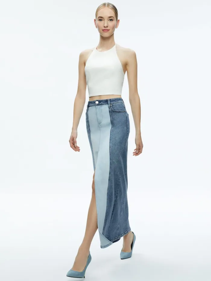 Tops Women Alice Olivia JAYMEE VEGAN LEATHER CROPPED HALTER TOP Off White