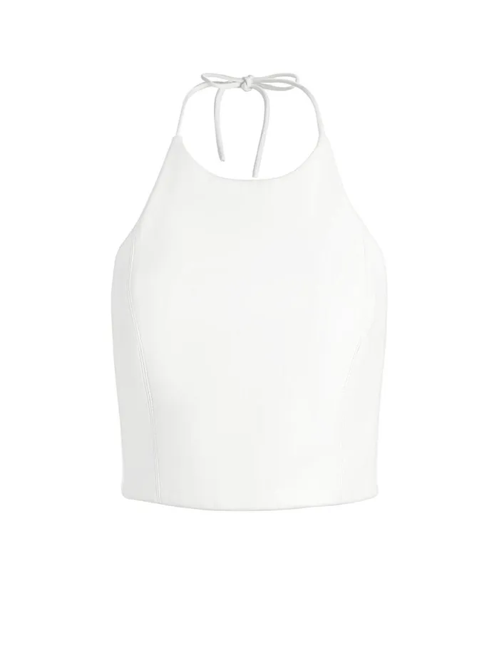 Tops Women Alice Olivia JAYMEE VEGAN LEATHER CROPPED HALTER TOP Off White