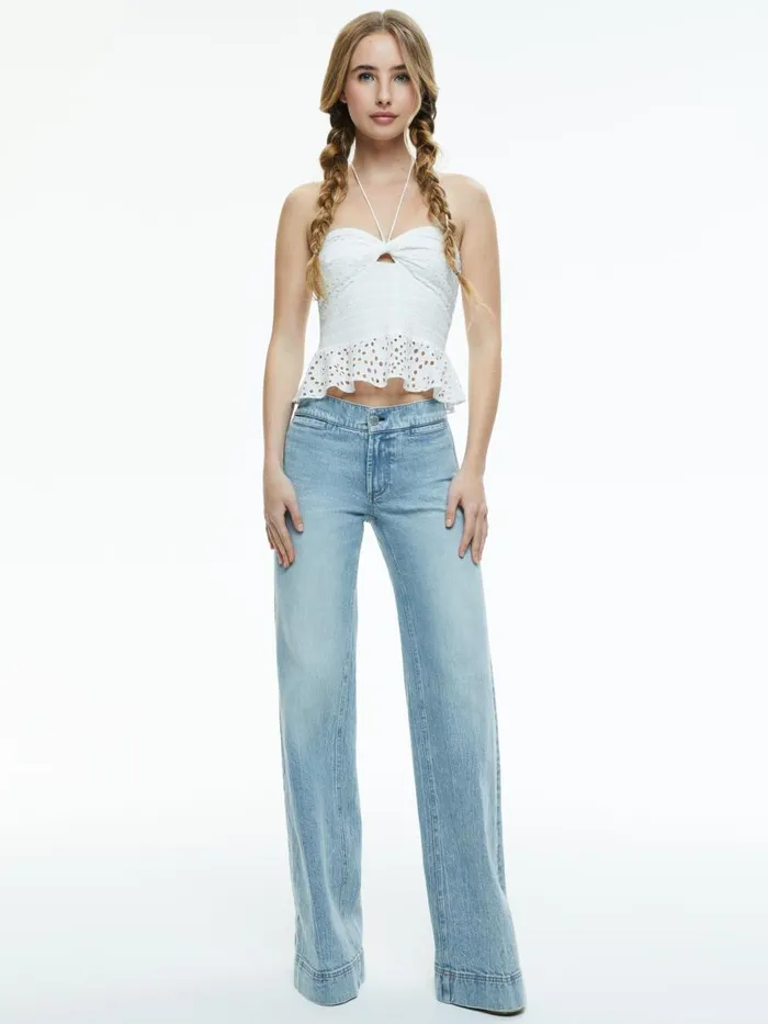 Tops Women Alice Olivia LIVIA HALTER PEPLUM TOP Off White