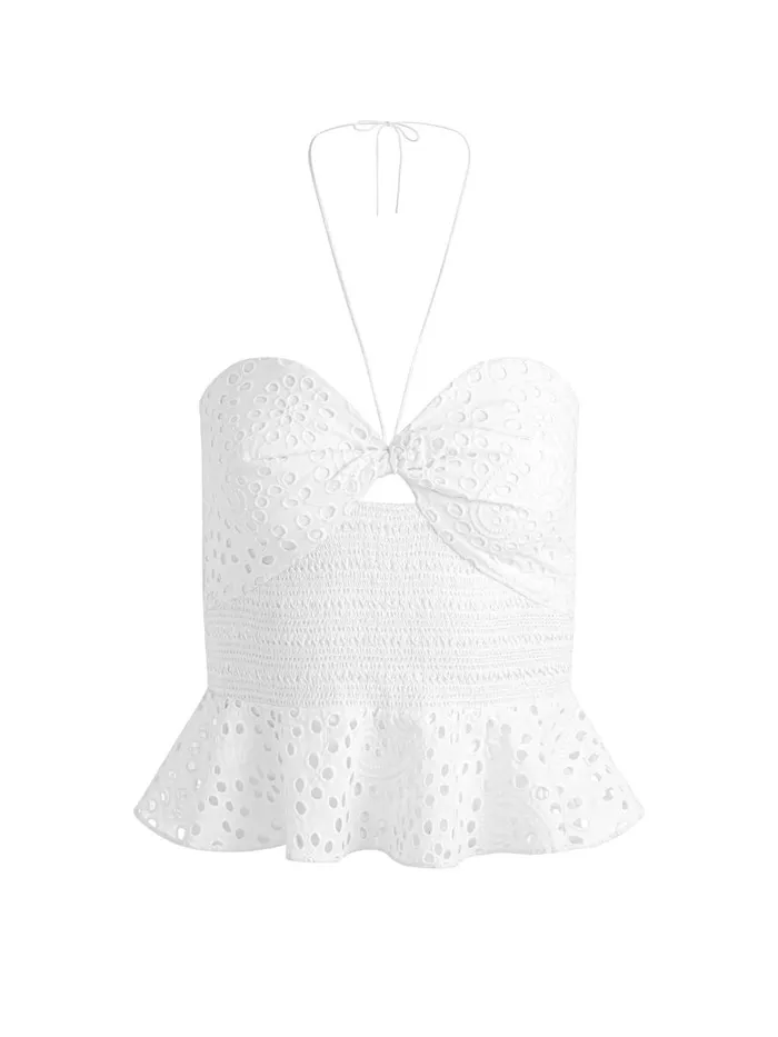 Tops Women Alice Olivia LIVIA HALTER PEPLUM TOP Off White