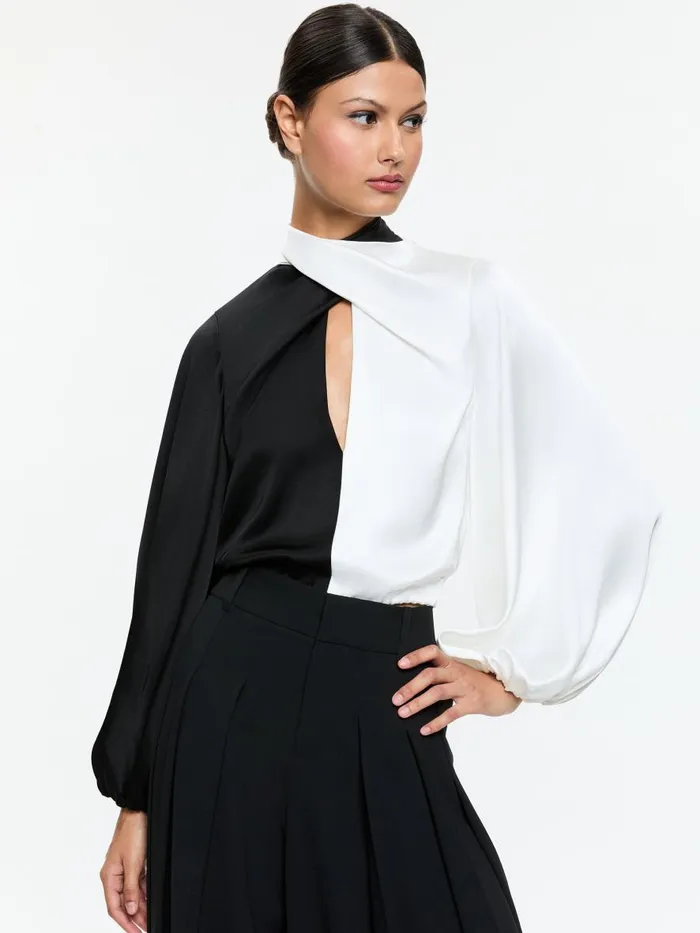 Tops Women Alice Olivia MAHOGANY TWIST NECK CROPPED TOP Blackoff White
