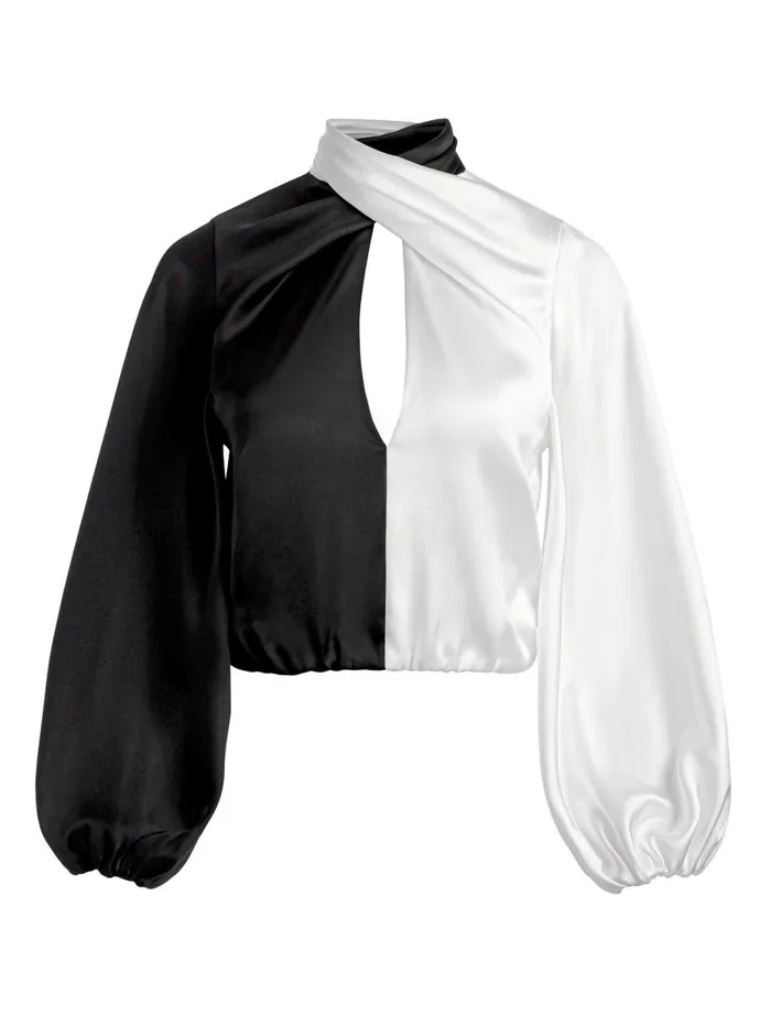 Tops Women Alice Olivia MAHOGANY TWIST NECK CROPPED TOP Blackoff White