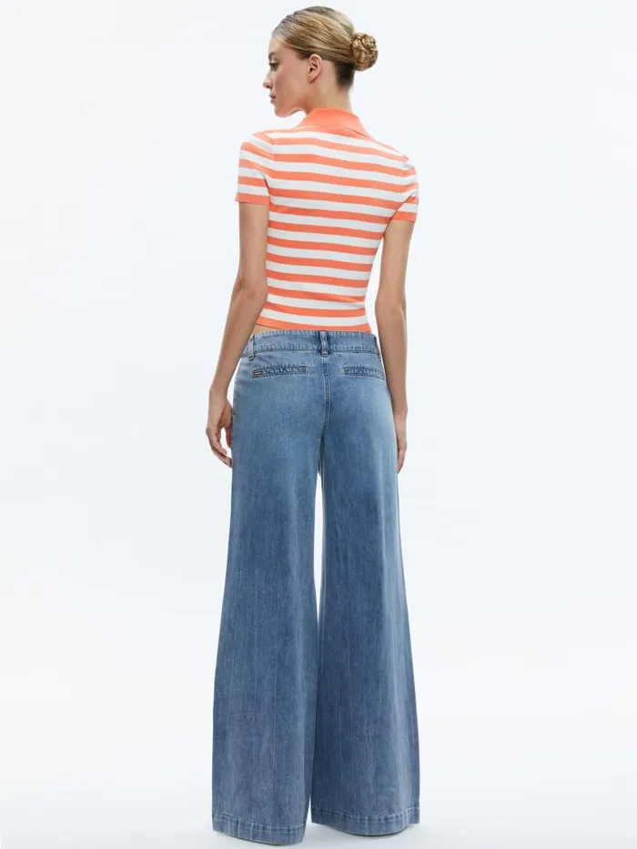 Tops Women Alice Olivia MARTHA STRIPED POLO Coralsoft White