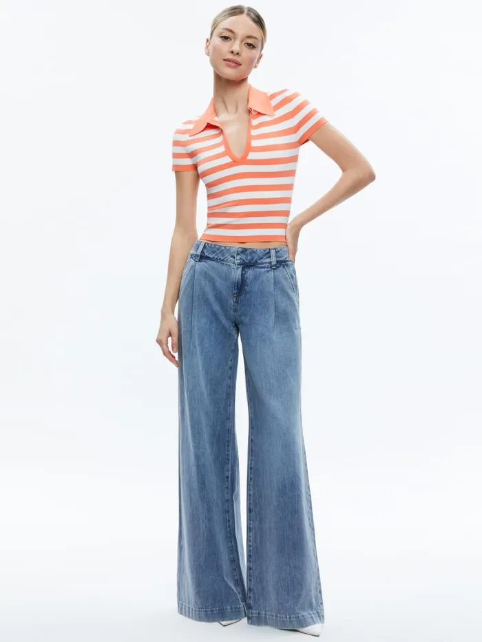 Tops Women Alice Olivia MARTHA STRIPED POLO Coralsoft White