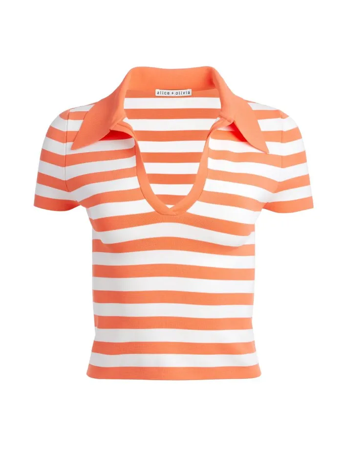 Tops Women Alice Olivia MARTHA STRIPED POLO Coralsoft White