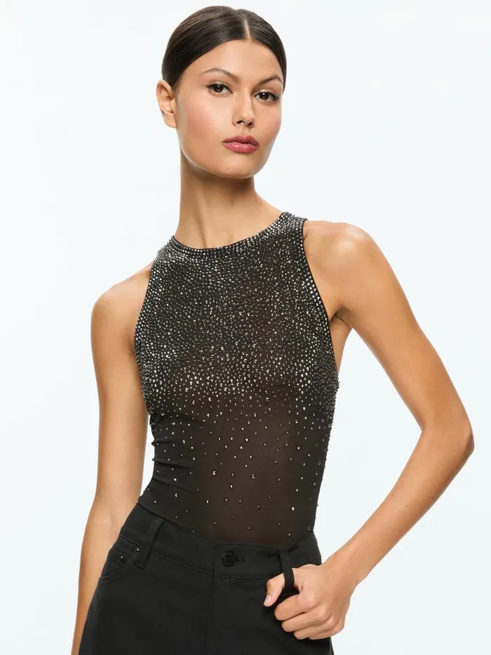 Tops Women Alice Olivia PANIA EMBELLISHED TOP Black