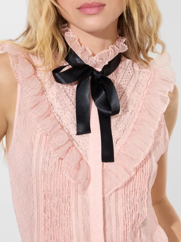 Tops Women Alice Olivia RHEBA MOCK NECK SLEEVELESS RUFFLE BLOUSE WITH BOW Off White