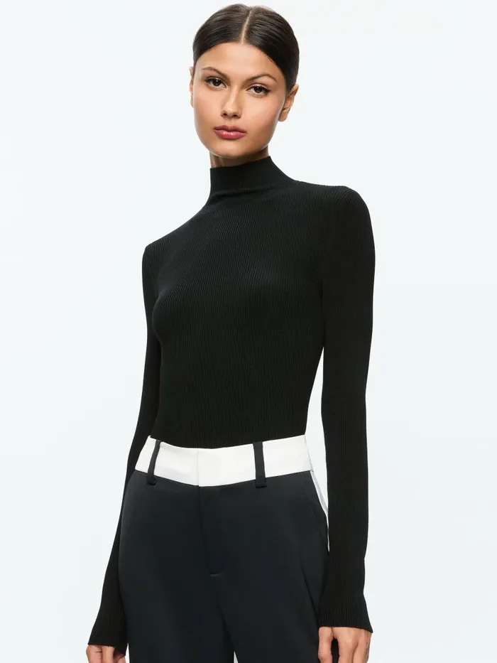 Tops Women Alice Olivia ROBERTA LONG SLEEVE RIBBED TURTLENECK Black
