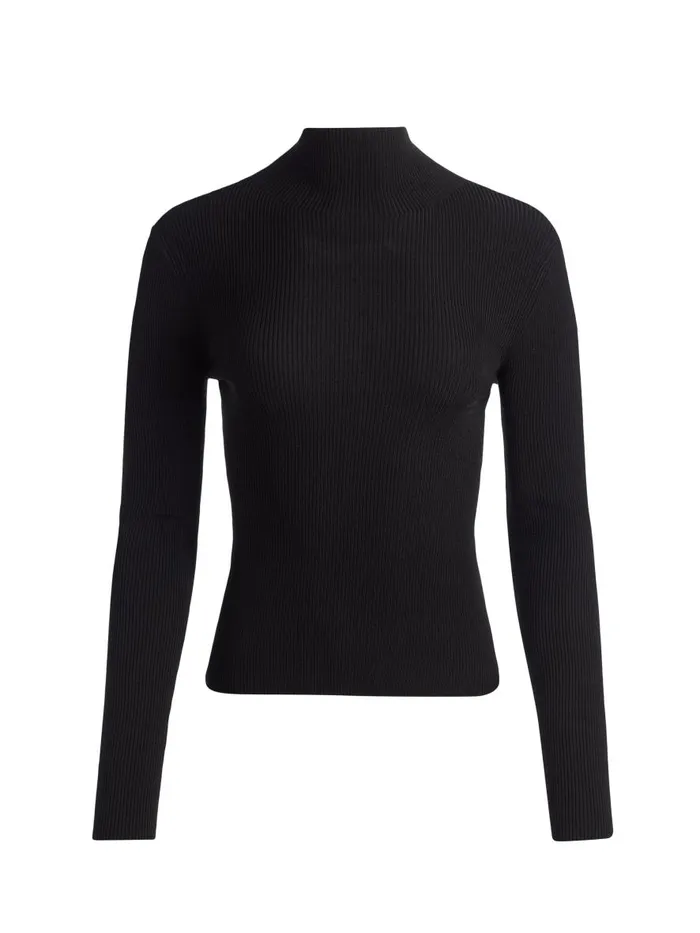 Tops Women Alice Olivia ROBERTA LONG SLEEVE RIBBED TURTLENECK Black