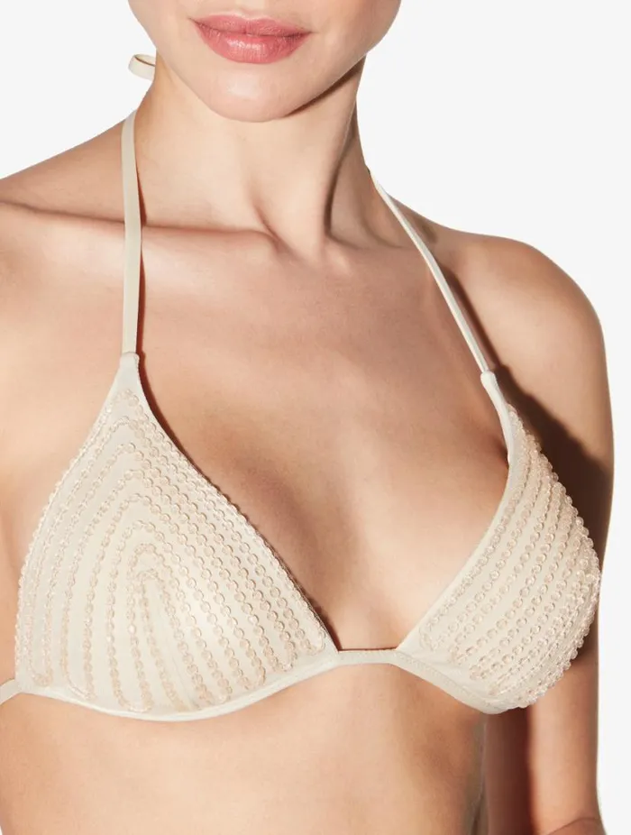 Triangle Bikini Top In Champagne With Beading Swim La Perla Bikinis