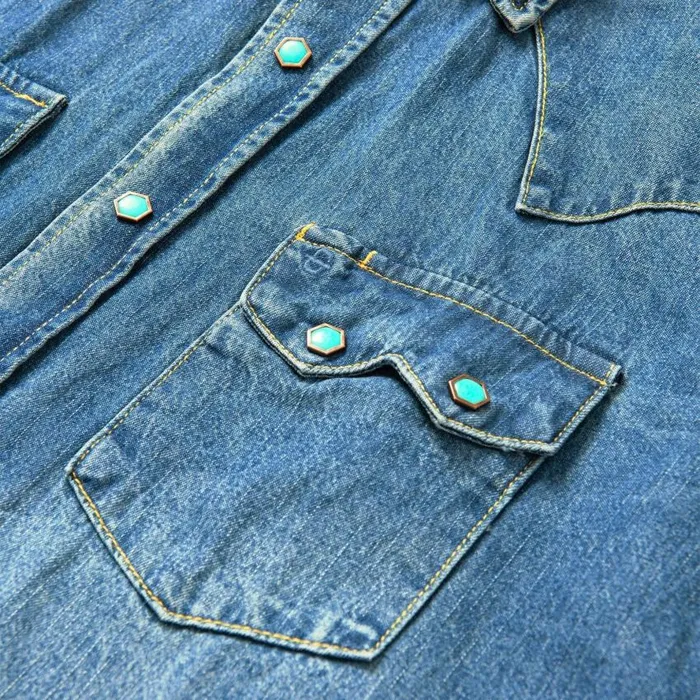 Turquoise Snap Western Denim Shirt Blue Men Stetson Denim Shirts