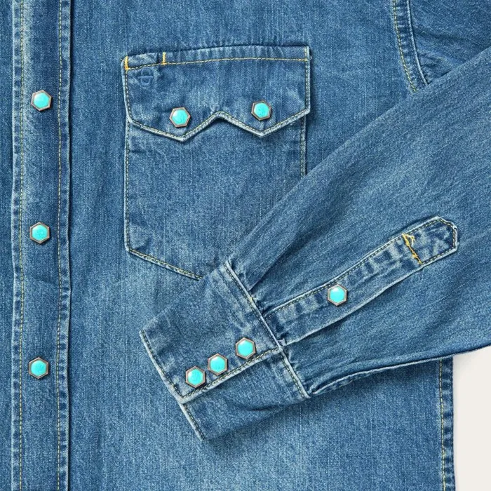 Turquoise Snap Western Denim Shirt Blue Men Stetson Denim Shirts