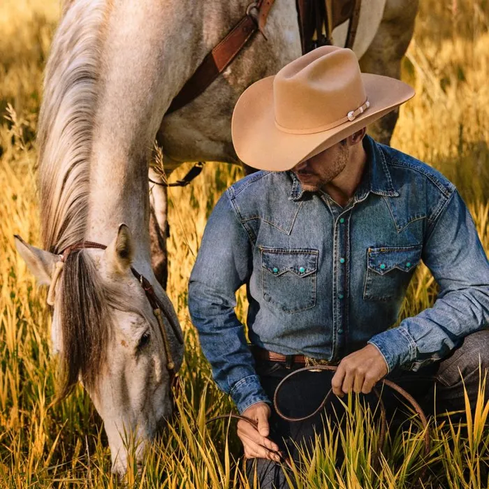 Turquoise Snap Western Denim Shirt Blue Men Stetson Denim Shirts