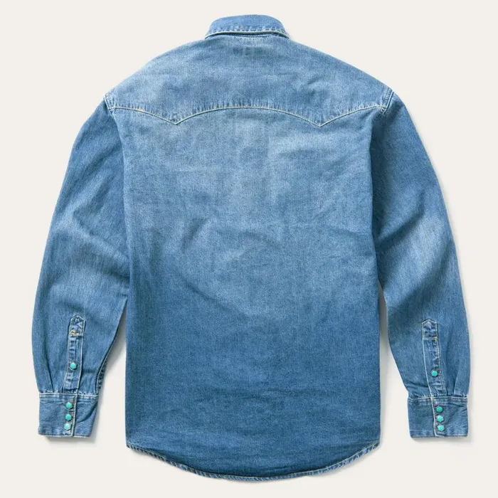 Turquoise Snap Western Denim Shirt Blue Men Stetson Denim Shirts