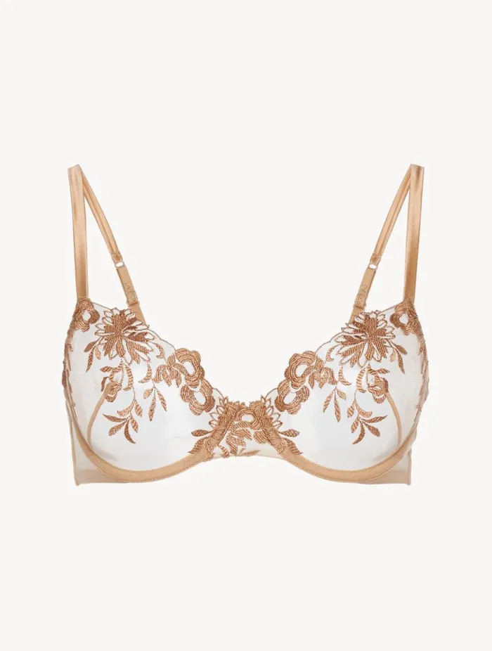 Underwired Bra In Beige Lycra With Embroidered Tulle Lingerie La Perla Underwired Underwired Bra In Beige Lycra With Embroidered Tulle Lingerie La Perla Underwired