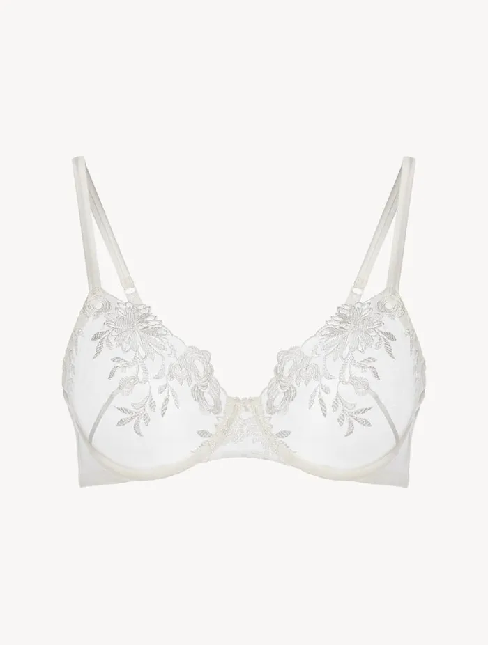Underwired Bra In Offwhite Lycra With Embroidered Tulle Lingerie La Perla Underwired