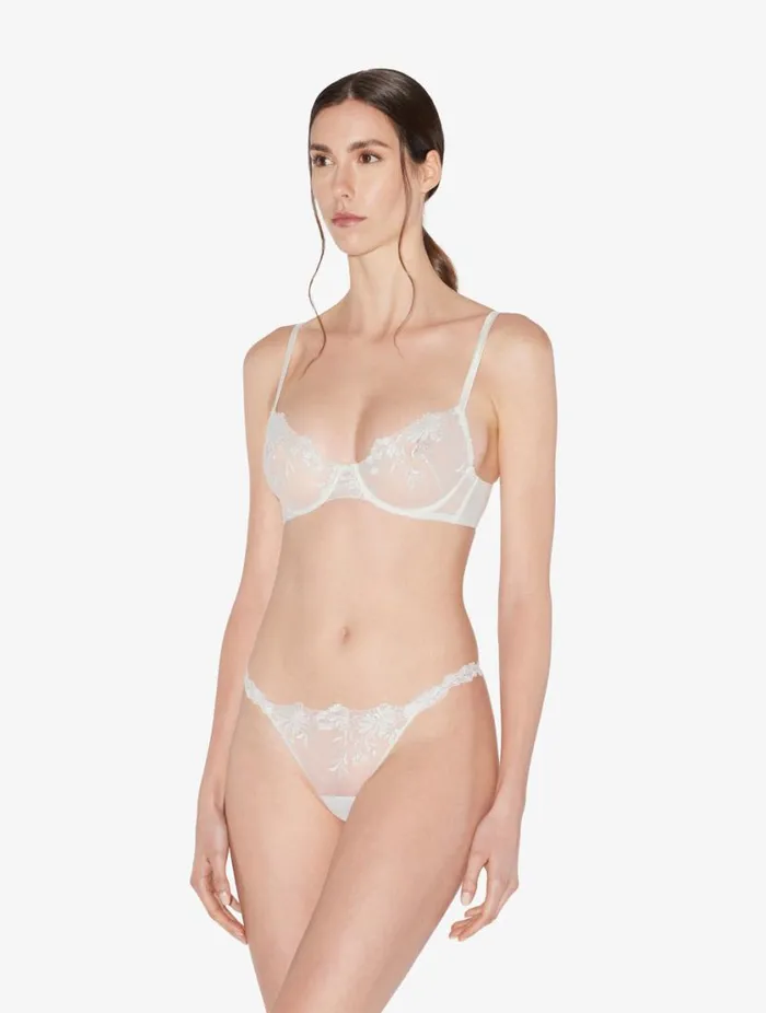 Underwired Bra In Offwhite Lycra With Embroidered Tulle Lingerie La Perla Underwired