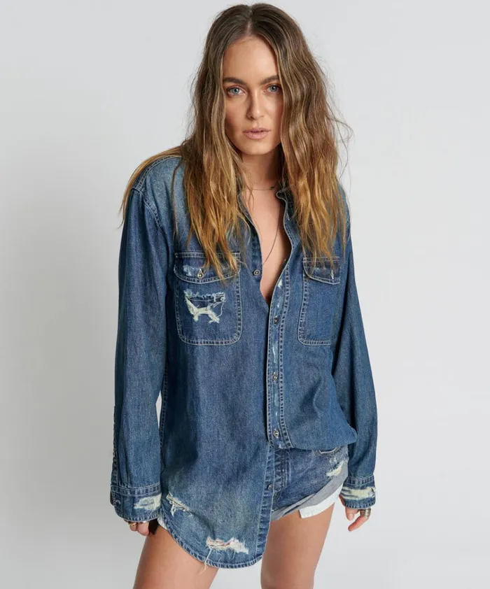 USED BLUE CLASSIC EVERYDAY DENIM SHIRT Women One Teaspoon Denim Tops USED BLUE CLASSIC EVERYDAY DENIM SHIRT Women One Teaspoon Denim Tops