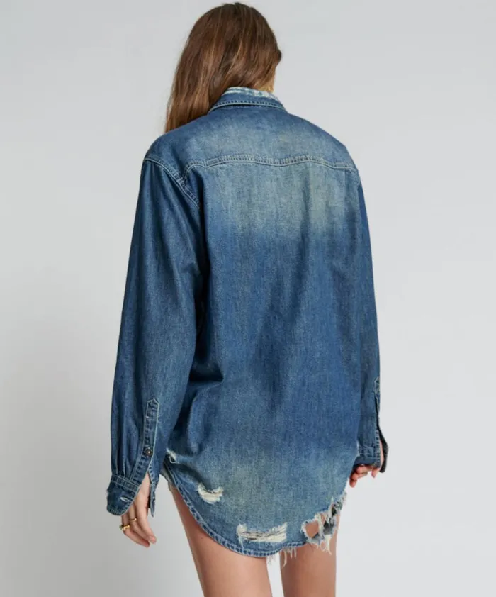 USED BLUE CLASSIC EVERYDAY DENIM SHIRT Women One Teaspoon Denim Tops USED BLUE CLASSIC EVERYDAY DENIM SHIRT Women One Teaspoon Denim Tops
